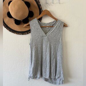 Sigrid Olsen Linen Knit Stripe Asymmetrical Hem Sleeveless Tank Top